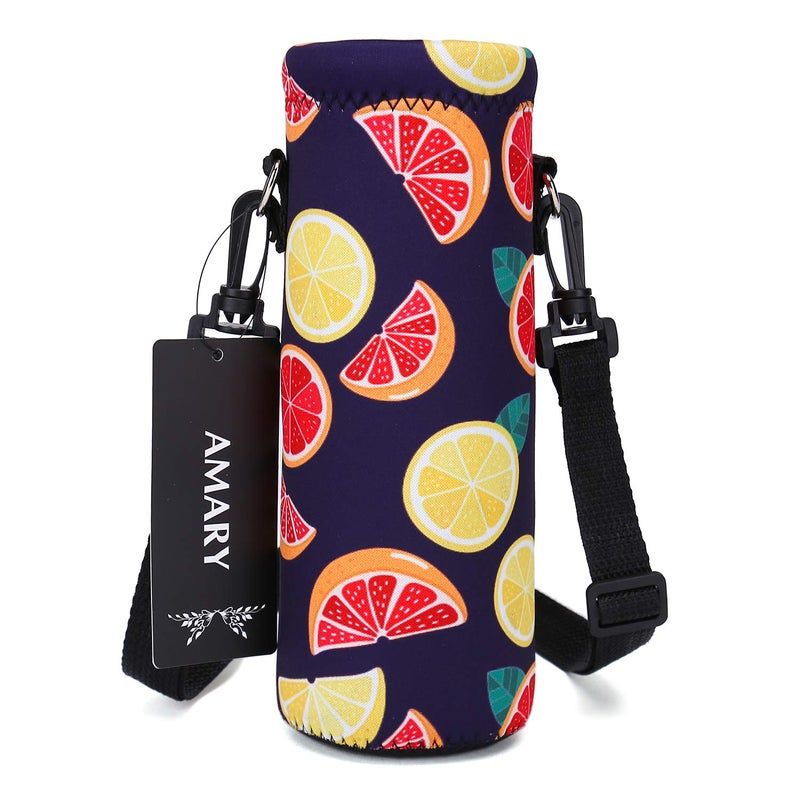 AMARY 1000ML Neoprene Water Bottle Carrier Bag with Adjustable Shoulder Strap,Insulated Water Bottle Cover for Stainless Steel/Glass/Plastic Bottles 34OZ (Lemon) - Image 1